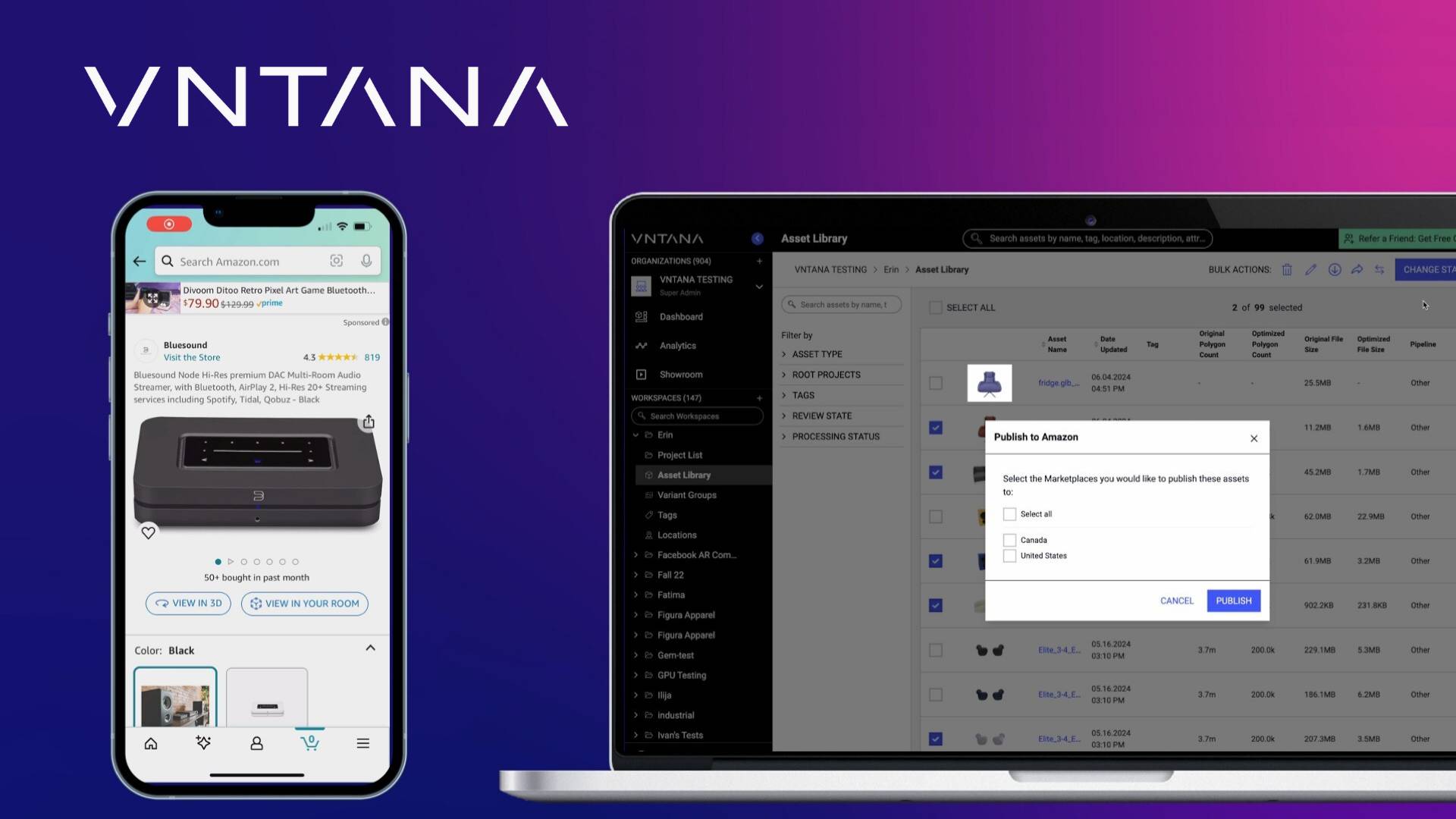 VNTANA Integrates with Amazon's 3D Publishing API for Enhanced Product Display