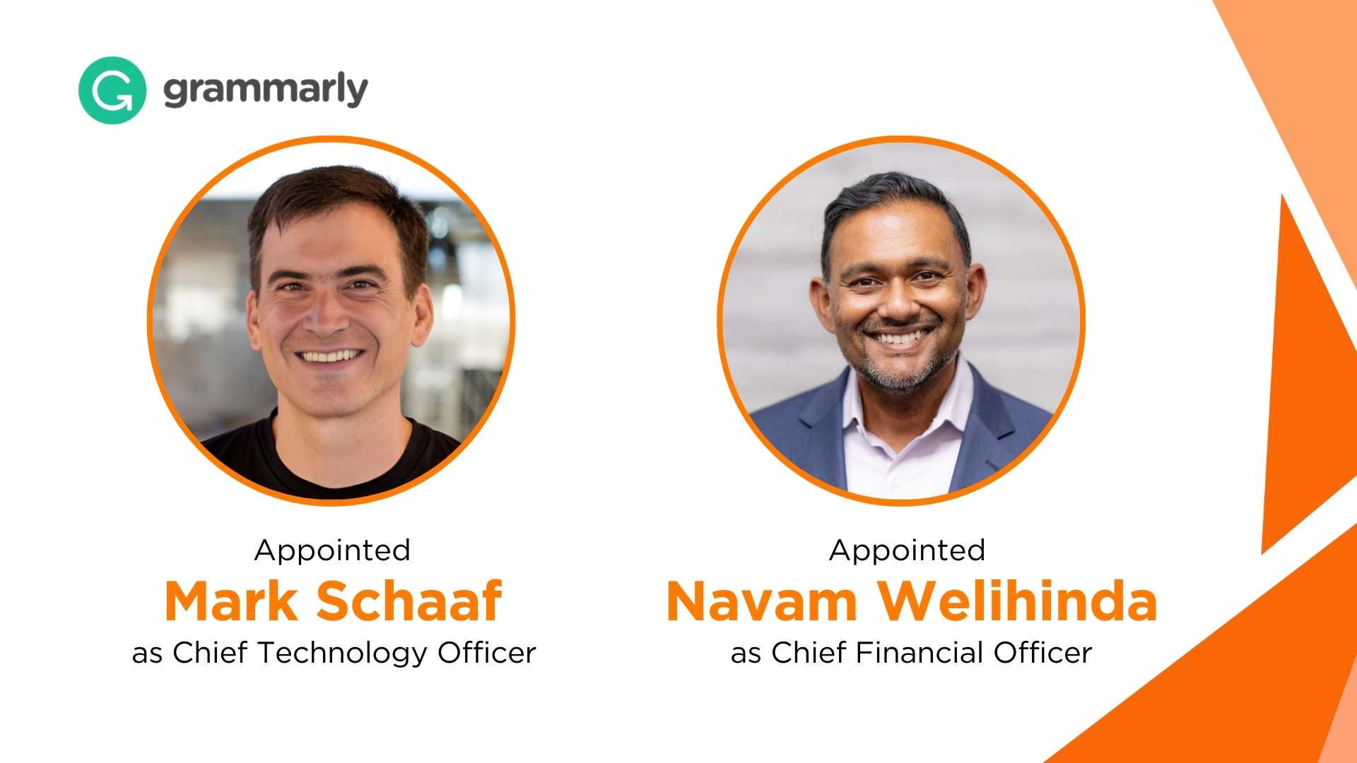 Grammarly Appoints Mark Schaaf as CTO and Navam Welihinda as CFO to Drive Growth