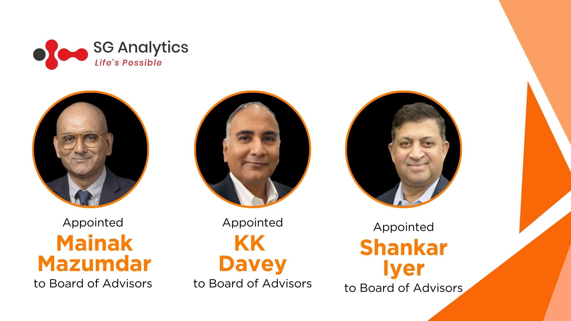 SG Analytics Appoints Mainak Mazumdar, KK Davey, and Shankar Iyer to Board of Advisors